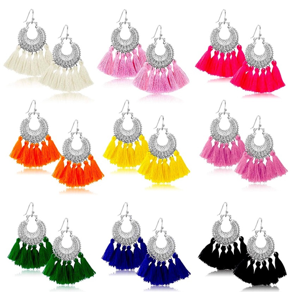 Fan Shape Tassel Earrings - blue!